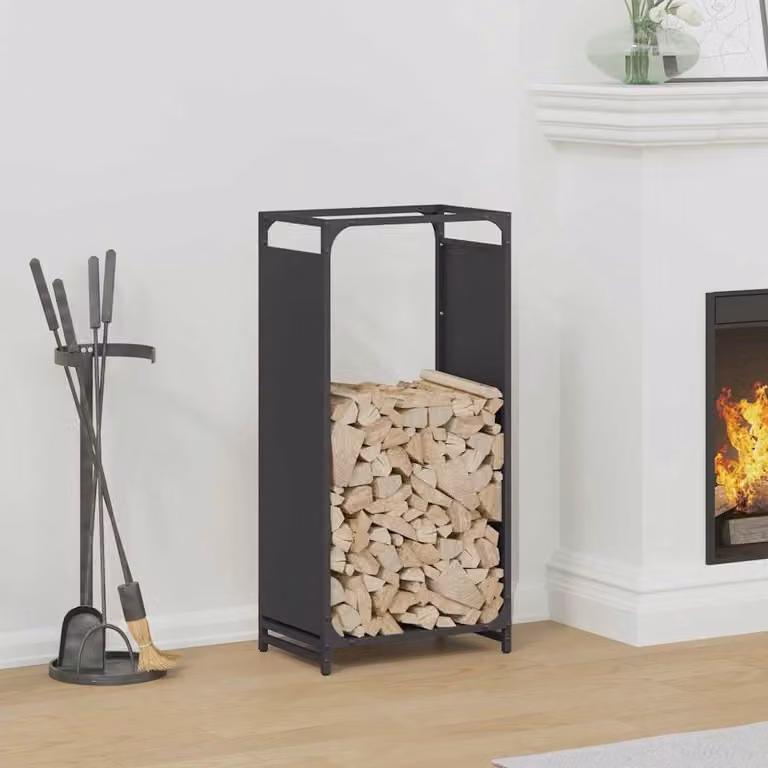 Rastrelliera per legna da ardere vidaXL, colore nero, L 44 cm x P 28 cm x H 90 cm