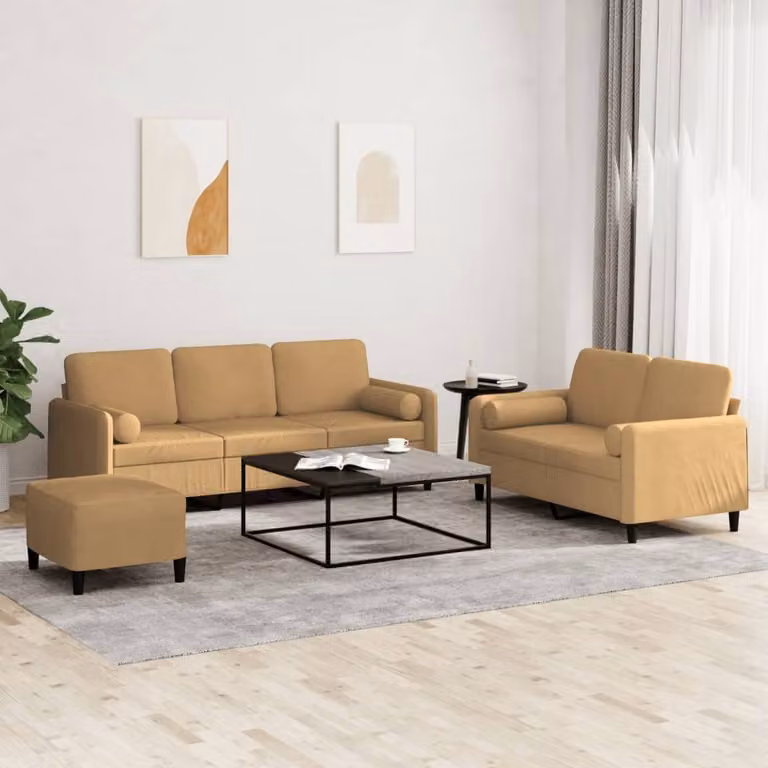 Maison Exclusive - Set divano a 3 pezzi con cuscini in velluto marrone