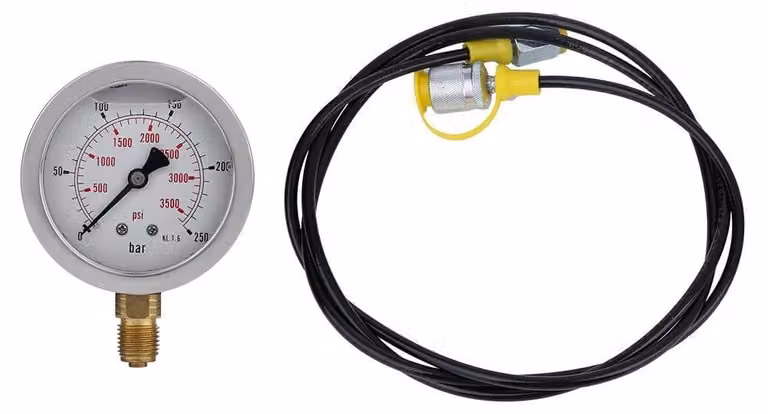 Manometro 0-250 BAR - Manometro per compressore - Kit tubi idraulici - Connessione M16 x 2-BSP1/4 - Resistente al calore - Lunghezza del tubo: 1,5 metri - Manometro
