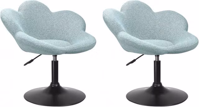Set 2 Poltroncine da Soggiorno 69x55x69/81 cm in Schiuma Poliuretanica Fleur Nero-Acquamarina