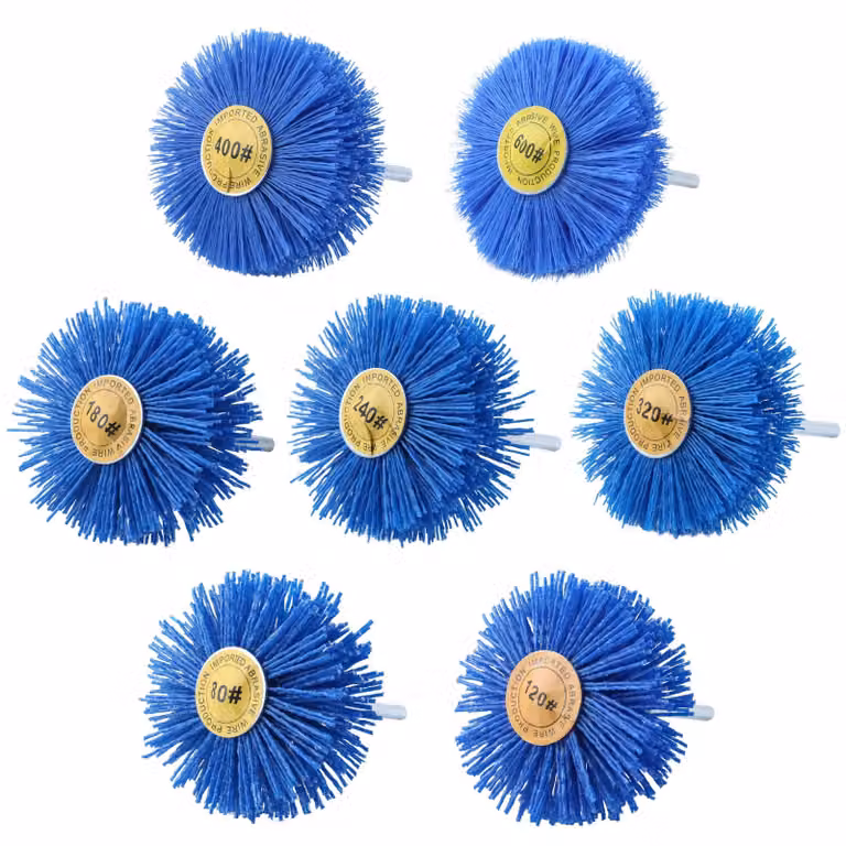 7 spazzole in nylon per smerigliatrice, grana 80–400, colore blu
