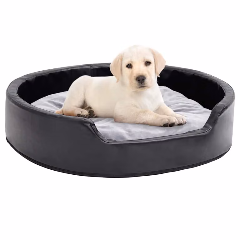 vidaXL Lettino per Cani Nero e Grigio in Similpelle e Tessuto L: 79 cm, P: 70 cm, H: 19 cm