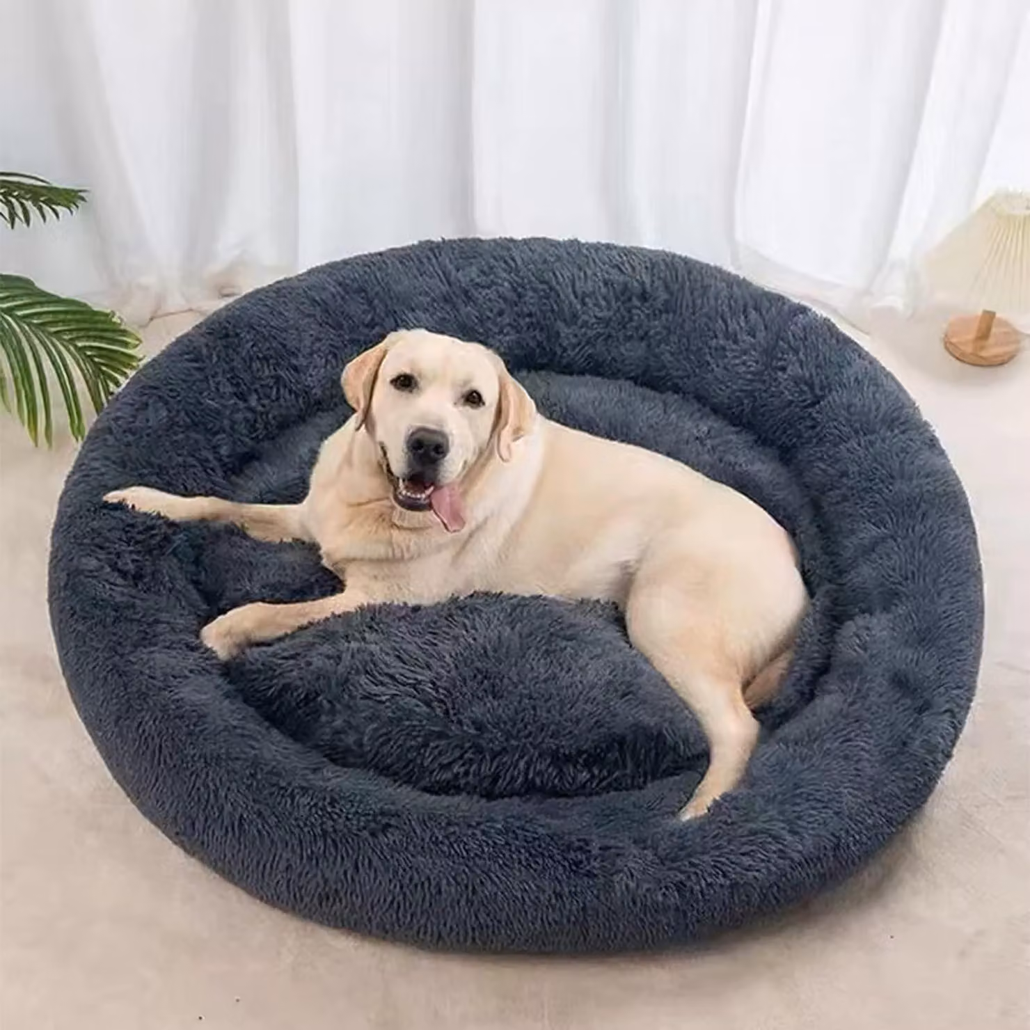 Cuccia rotonda per animali domestici, diametro 90 cm, lavabile, morbida, con fondo antiscivolo