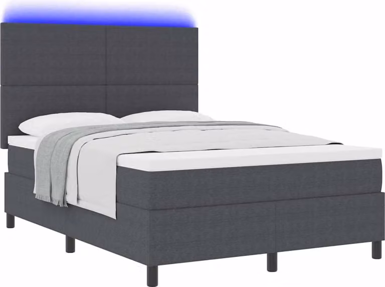 Letto a Sorgente LED Grigio Scuro e Bianco 140 x 200 cm