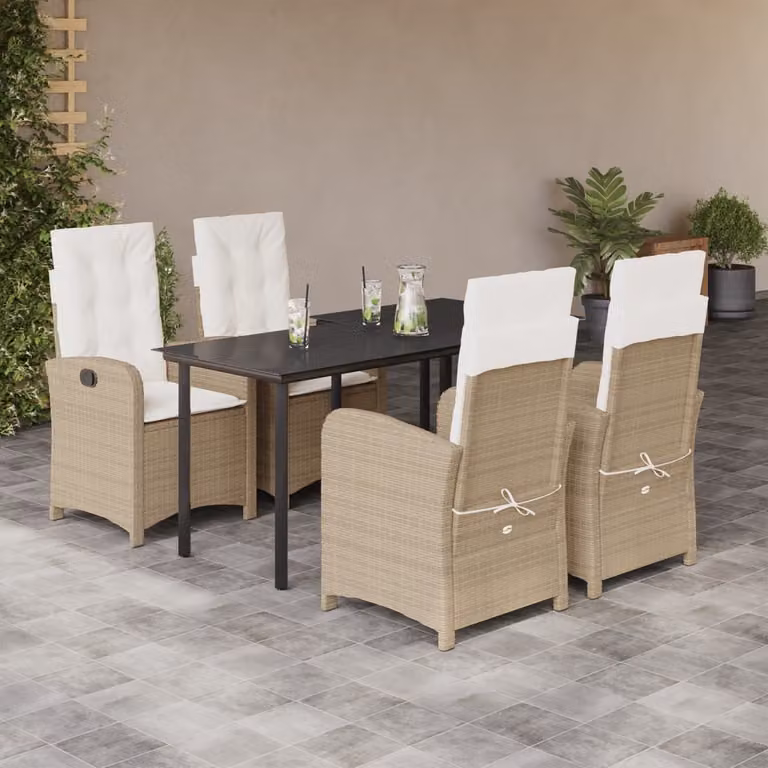 Maison Exclusive - Set da pranzo da giardino 5 pezzi con cuscini in polyrattan beige