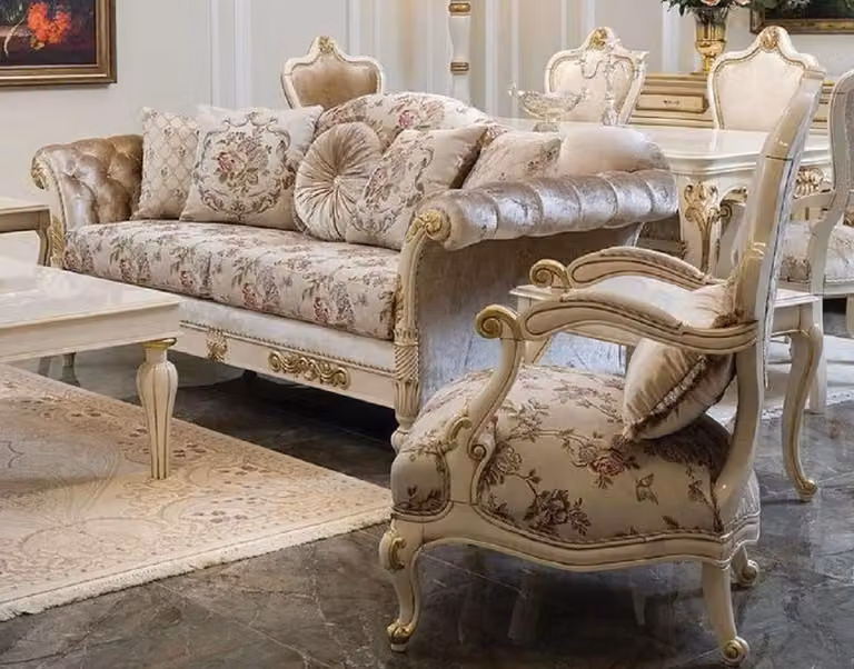 Casa Padrino set da salotto barocco crema / rosa / bianco / oro - 2 divani e 2 poltrone - Mobili da salotto fatti a mano in stile barocco - Nobile e sontuoso
