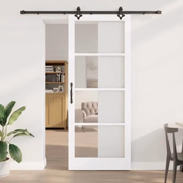 Porta scorrevole moderna vidaXL in legno, vetro e acciaio, colore bianco, L: 93 cm, H: 232 cm – 1
