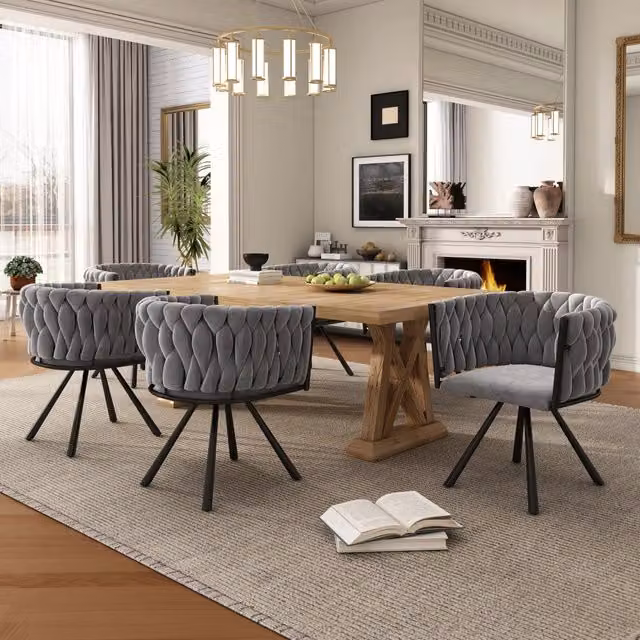 Set di 6 sedie da pranzo Mivray girevoli a 360 gradi in velluto grigio con gambe in metallo opaco