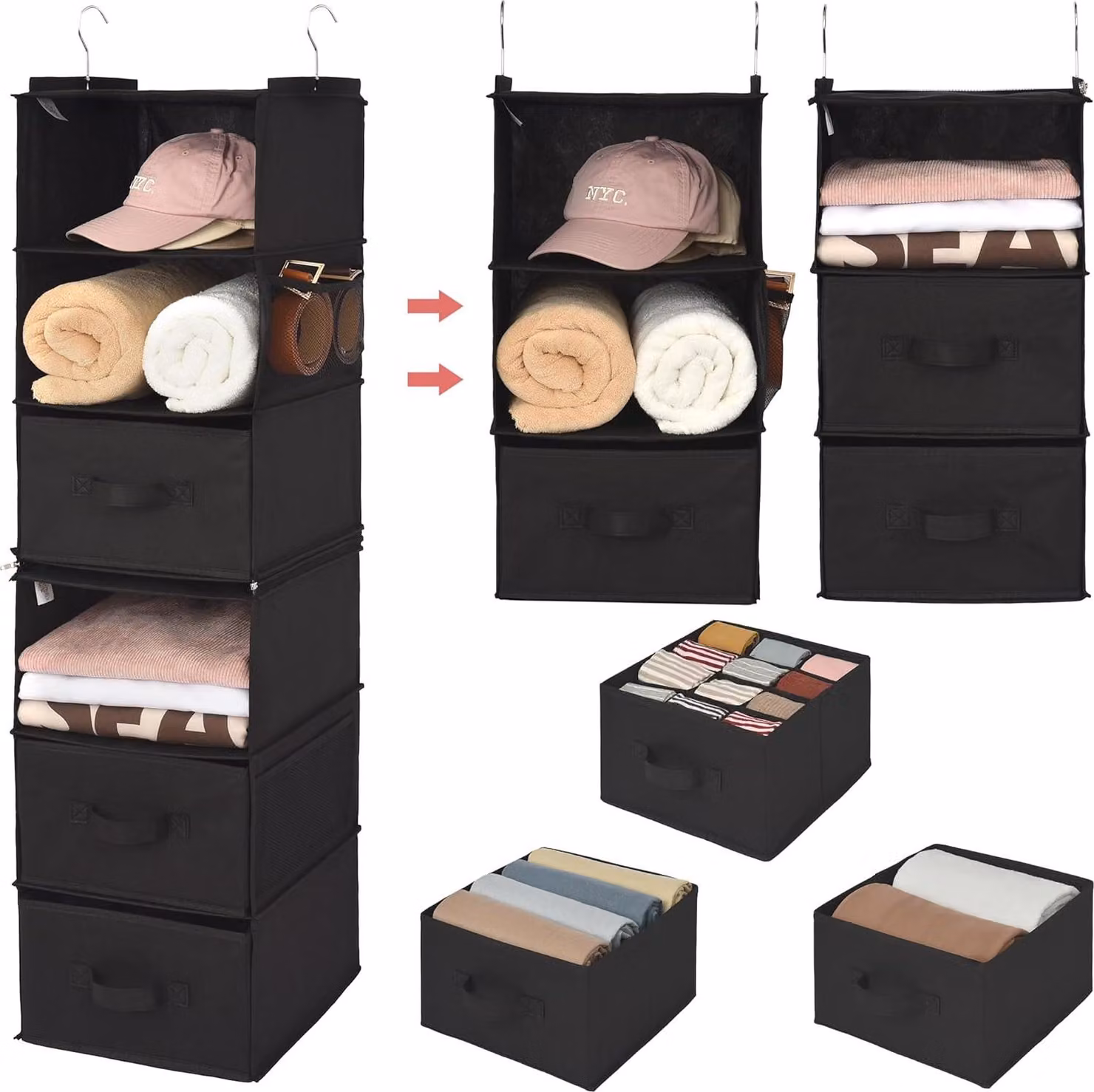 Organizzatore da appendere con 6 scomparti - Nero