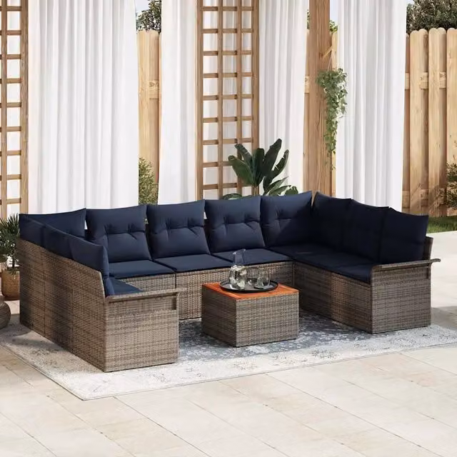 Set Divano da Giardino 10 pz Grigio polyrattan 3347374