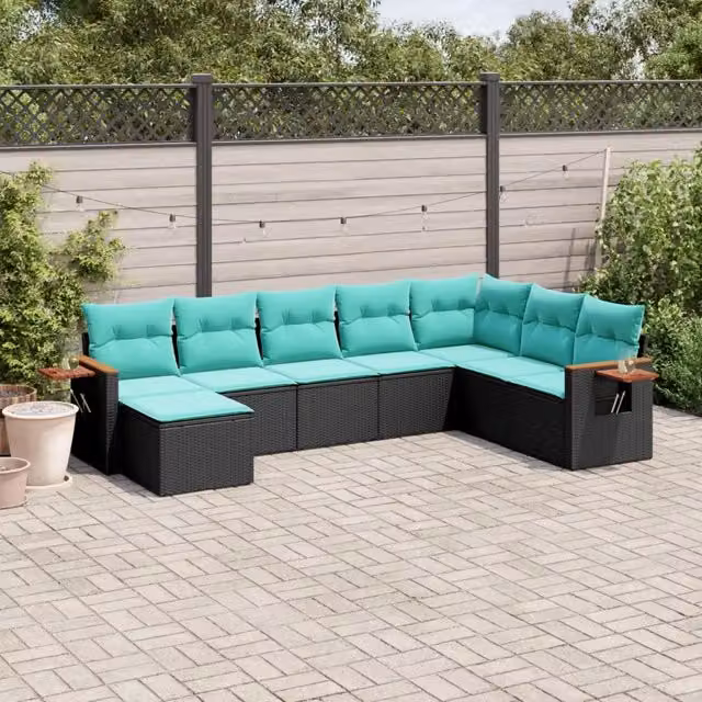 Set Divani da Giardino 8 pz con Cuscini Nero in Polyrattan 3227086