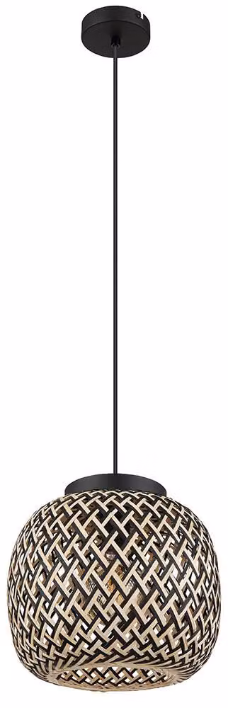 Lampada a sospensione, metallo, bambù, 1 luce, diametro 30 cm