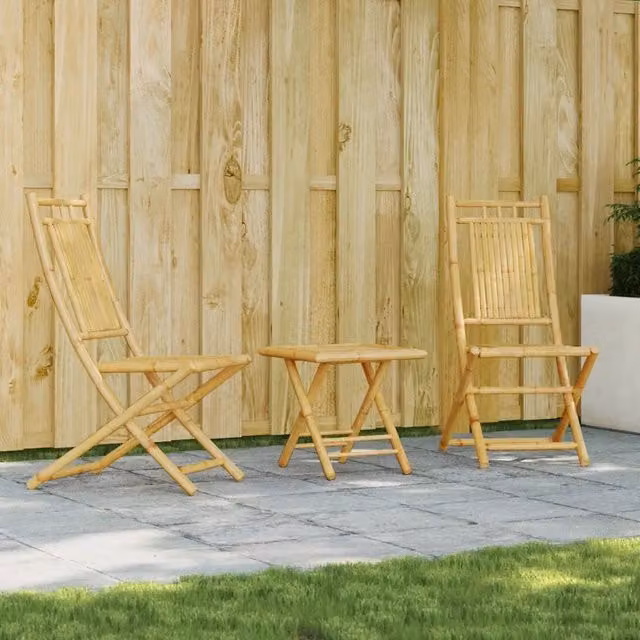 Set da Bistrò vidaXL in Bambù Beige da 3 Pezzi per Giardino e Balcone