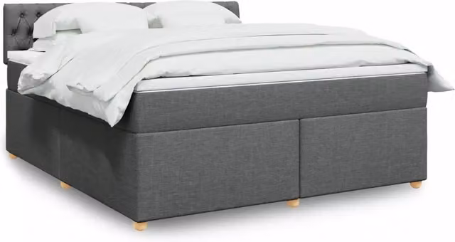 Letto Ibrido vidaXL con Giroletto a Molle e Materasso in Tessuto Grigio e Bianco L/P: 180 x 200 cm – 1