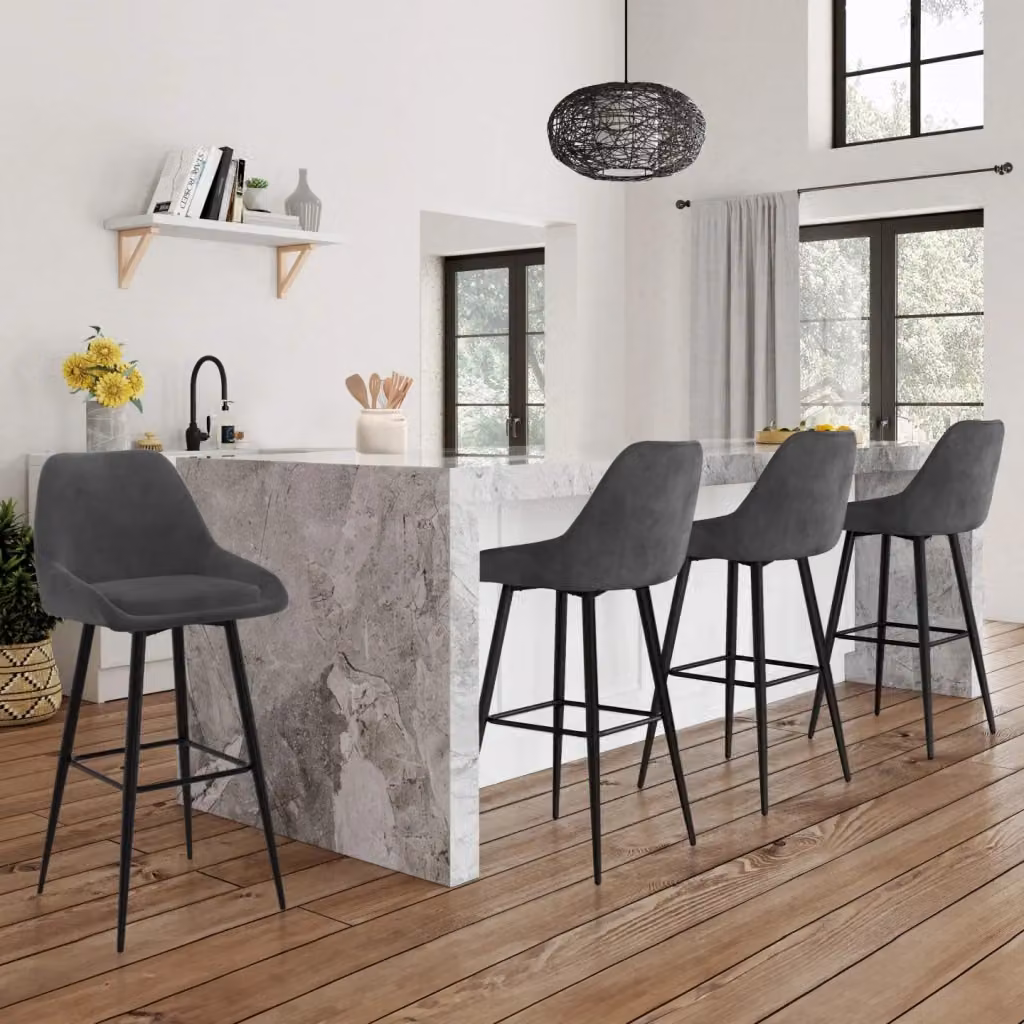 Set di 4 sgabelli da bar THALYA IDMarket in velluto grigio scuro con mezzi braccioli e struttura in metallo matt – 2