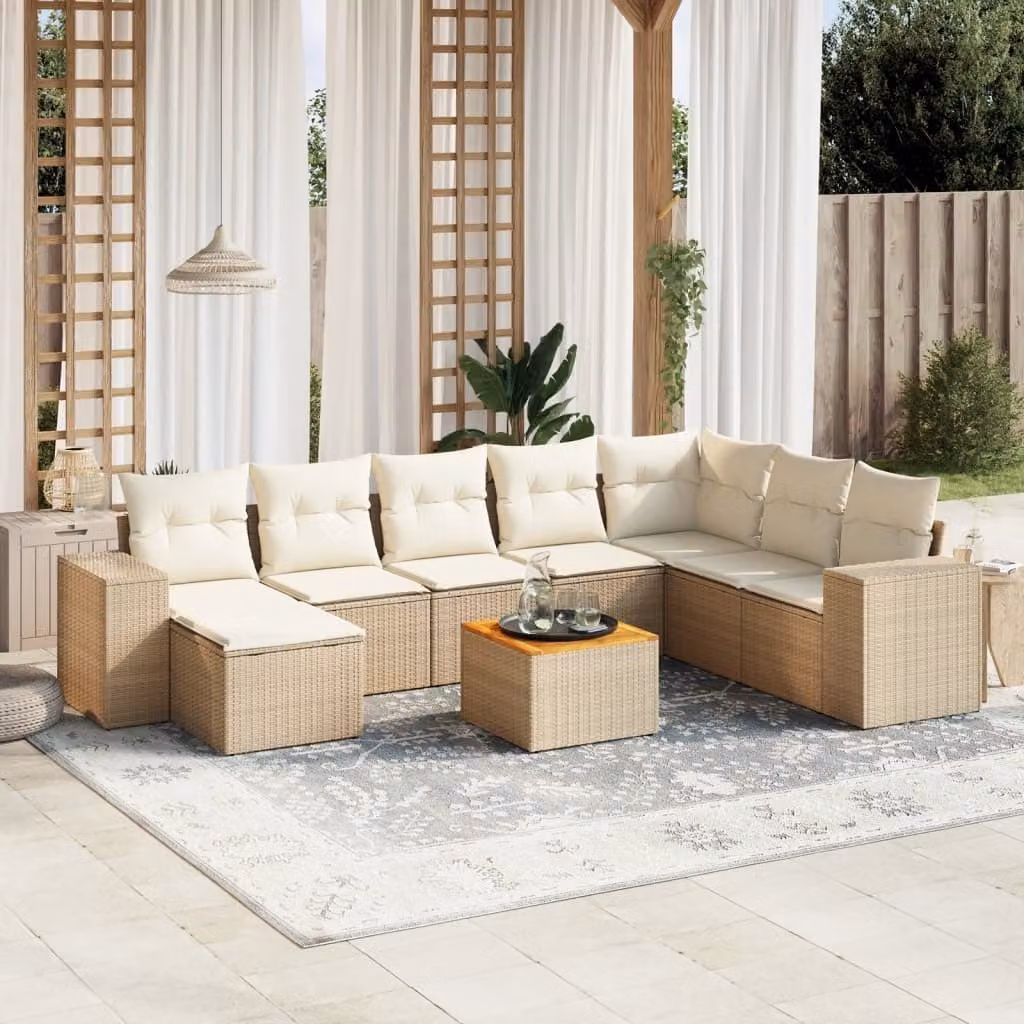 Maison Exclusive - Set Divano da Giardino 9 pz con Cuscini Beige in Polyrattan