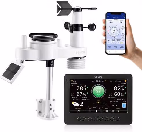Stazione Meteorologica Wi-Fi VEVOR con Schermo TFT e Sensore Esterno Wireless Alimentato a Energia Solare e Pluviometro, Colore Bianco