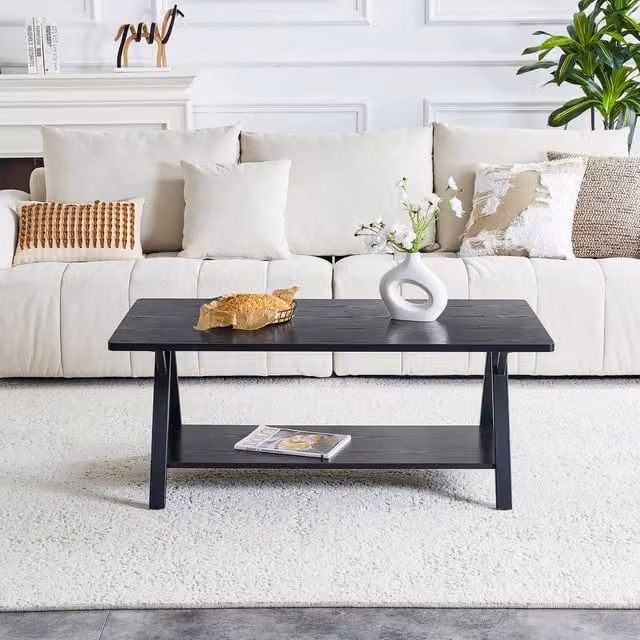 Tavolino da caffè MINIMAL con ripiano in legno nero e struttura in metallo, L: 110 cm, P: 57 cm, H: 44,5 cm