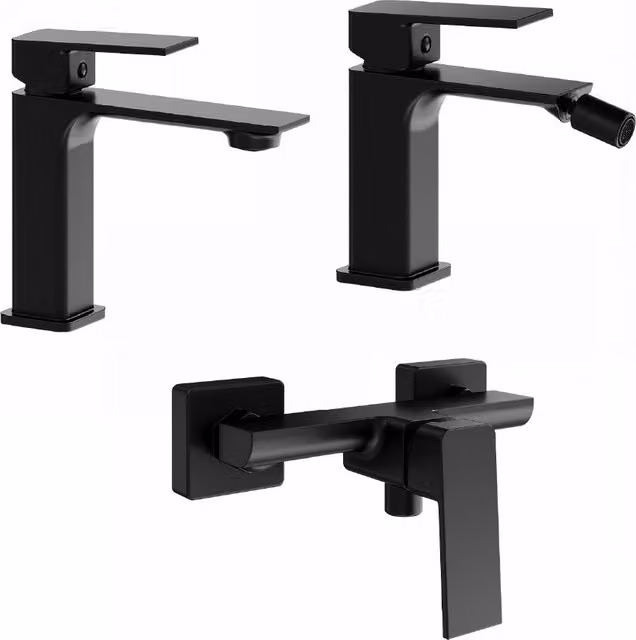 Set di miscelatori Parama Ingrid per lavabo, bidet senza scarico ed esterno doccia in ottone nero opaco – 1