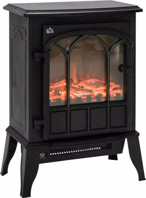 Camino Elettrico da Terra Aosom con Effetto Fiamma e Luminosità Regolabile in Ferro e Vetro Nero L/P/H: 39 x 23 x 56.5 cm