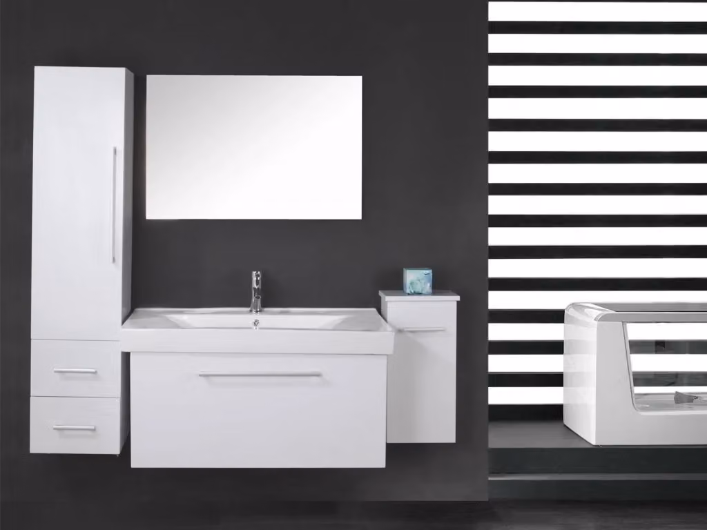 Mobile bagno moderno White London Simbashopping bianco con lavabo e colonne L: 100 cm, P: 48 cm, H: 150 cm – 2