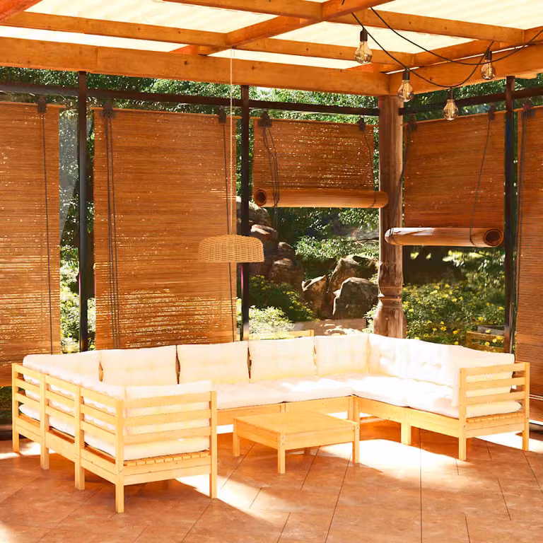 Set di divani da giardino vidaXL a forma di L composto da 8 pezzi in legno di pino massello con cuscini beige