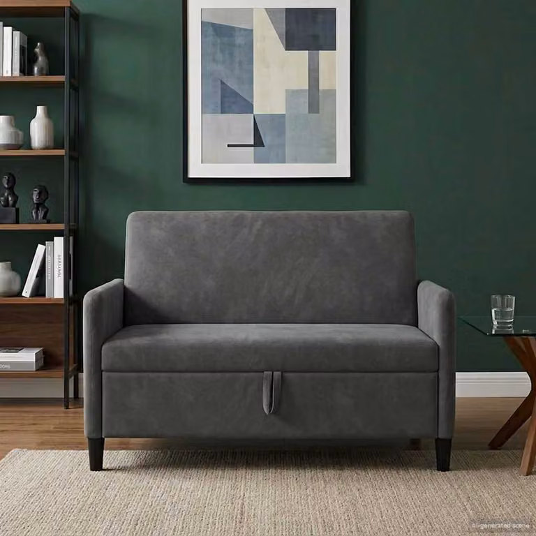 vidaXL Divano Moderno con Contenitore e Seduta Sollevabile Grigio Scuro L: 122 cm, P: 78 cm, H: 87 cm