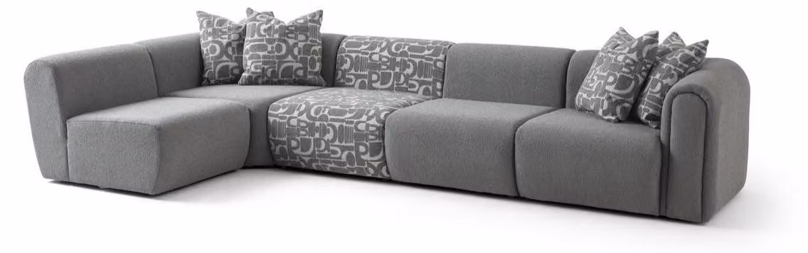 Graues Ecksofa Wohnzimmer L-Form Polstercouch Designer Sitzsofa