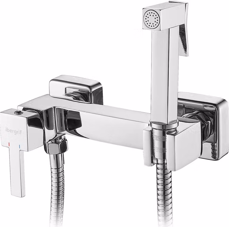 Rubinetto per bidet, cromo, da montare a parete, per acqua fredda/calda, con un foro, completo di accessori