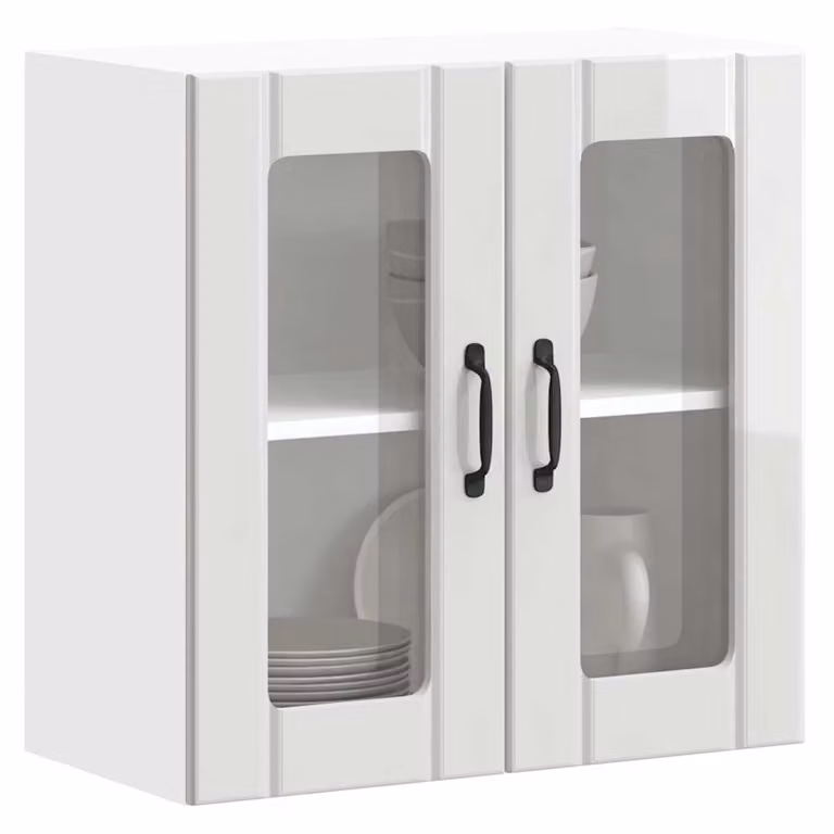 Pensile da cucina moderno vidaXL Lucca bianco lucido con ante in vetro e struttura in legno e MDF, L: 60 cm, H: 60 cm, P: 31 cm