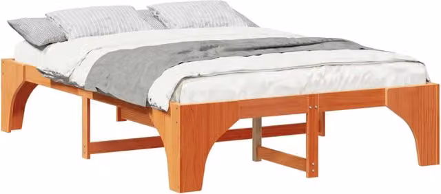 Letto matrimoniale moderno in pino massello marrone L: 140 cm, P: 200 cm, H: 207 cm – 1