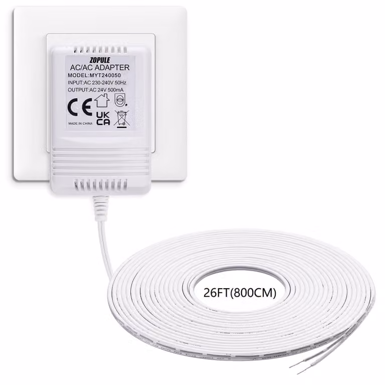 Trasformatore per campanello da 24 Volt e 500mA, con cavo lungo, adatto per dispositivi intelligenti