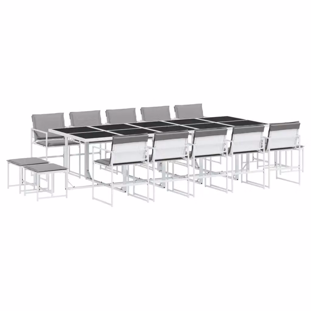 Set da Pranzo da Giardino vidaXL 15 pz in Acciaio Verniciato a Polvere e Vetro Bianco e Grigio – 2