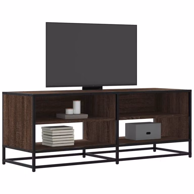 Mobile TV vidaXL in stile industriale marrone con ruote, realizzata in legno e metallo, L 120,5 x P 40 x H 46 cm