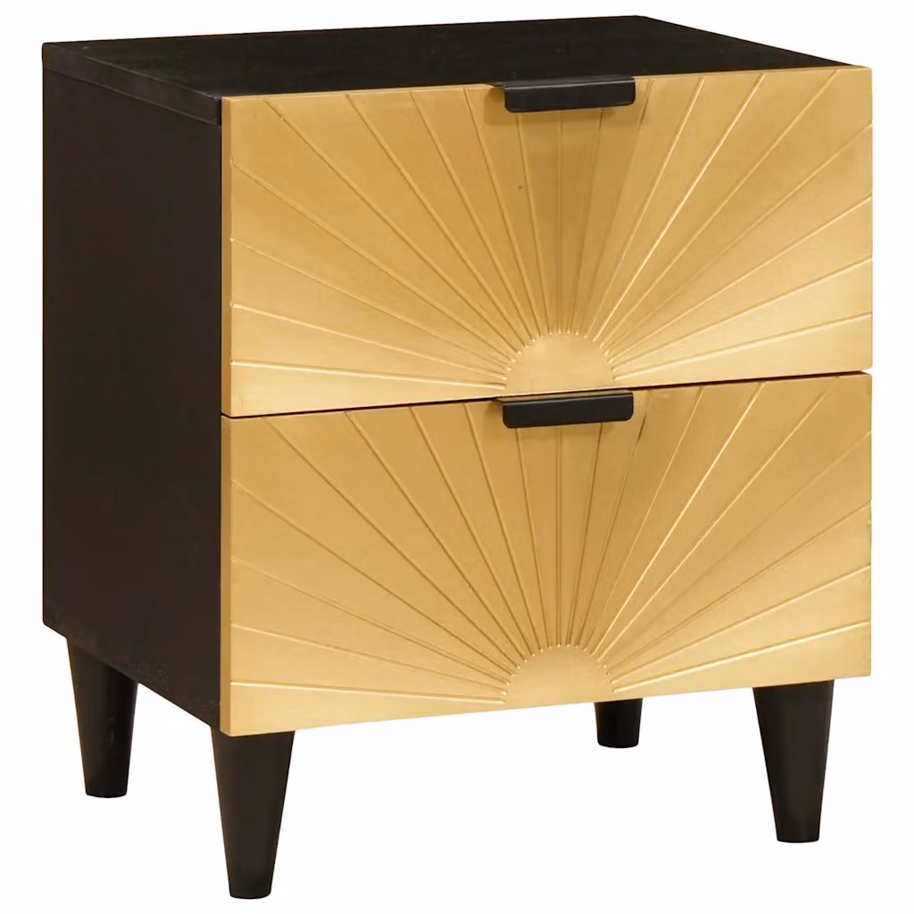 vidaXL Armadio da Notte in Legno di Acacia e Mango Nero e Oro L: 40 cm, P: 33 cm, H: 46 cm