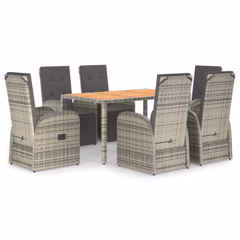 Set da Pranzo da Giardino 7 pz con Cuscini in Polyrattan Grigio