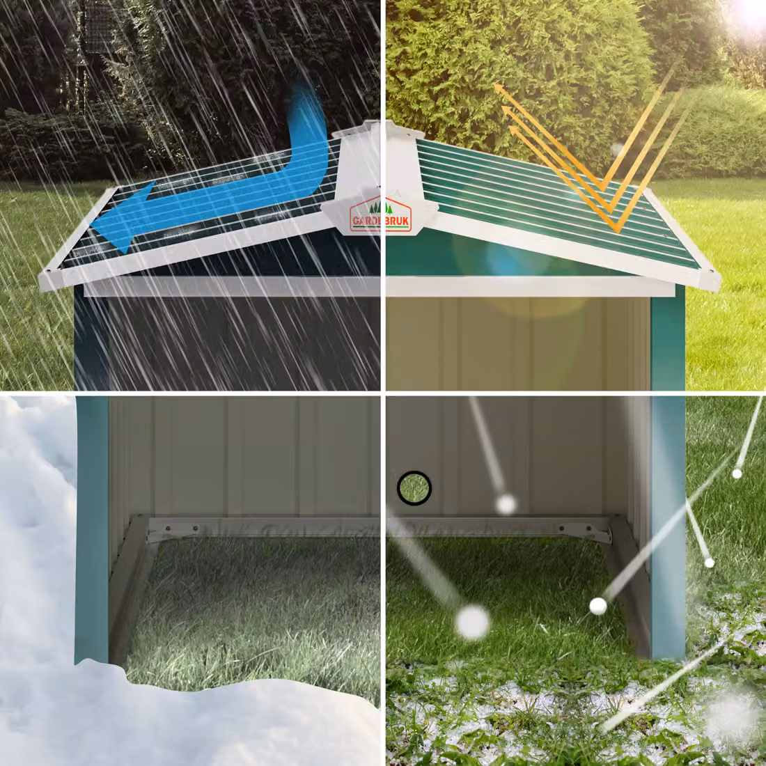 Garage per robot tagliaerba Gardebruk in acciaio zincato e PVC verde con tetto spiovente moderno L: 100 cm, P: 86 cm, H: 63 cm – 3