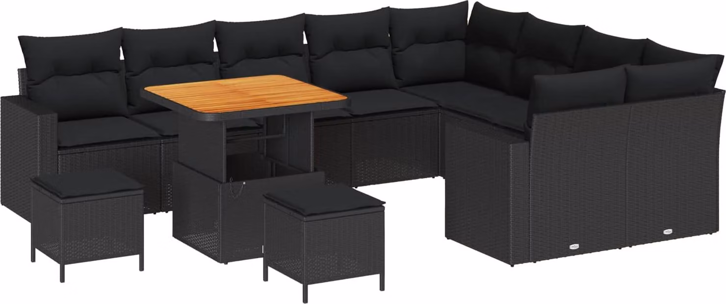Set Divano da Giardino 12 pcs Nero polyrattan