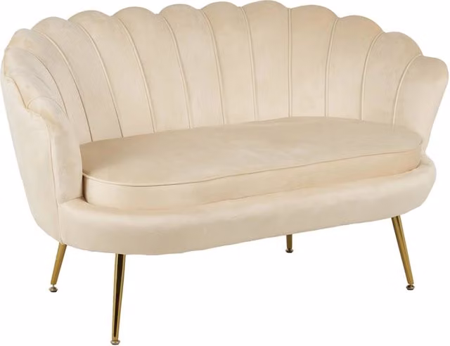 Divano Due 2 Posti In Velluto Forma Conchiglia Gambe In Metallo 133x63x75 Cm Camera Soggiorno Ufficio Beige