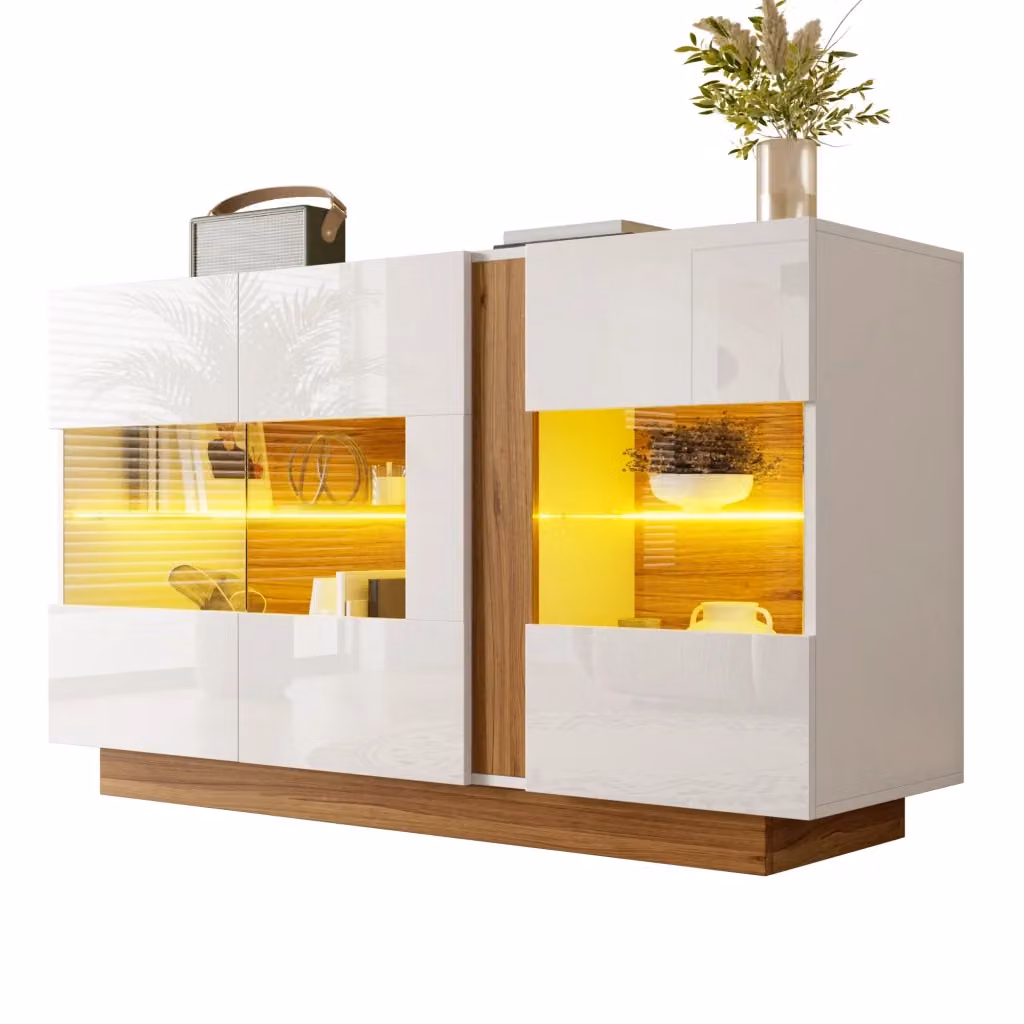 Cassettiera moderna Minimal con ante e illuminazione LED bianca effetto legno L: 120 cm, P: 38 cm, H: 80 cm – 2