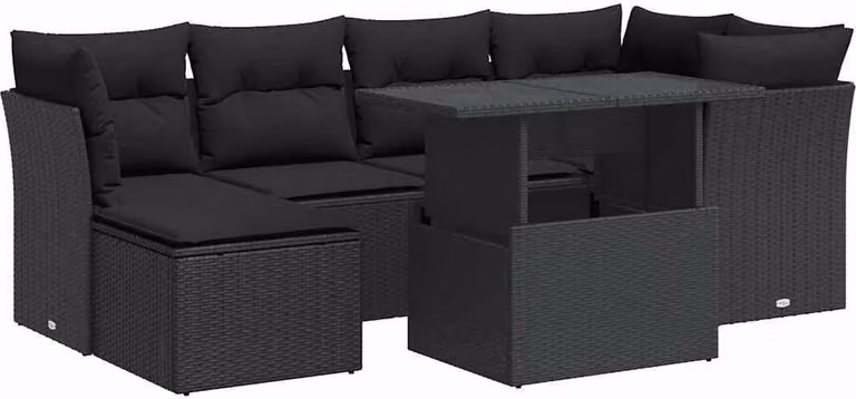 Set Divani da Giardino con Cuscini 7pz Nero Polyrattan