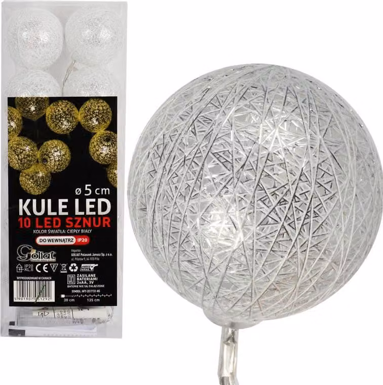 Luci LED bianche decorative in palline di cotone 10 pz. - Palline di cotone, a batteria