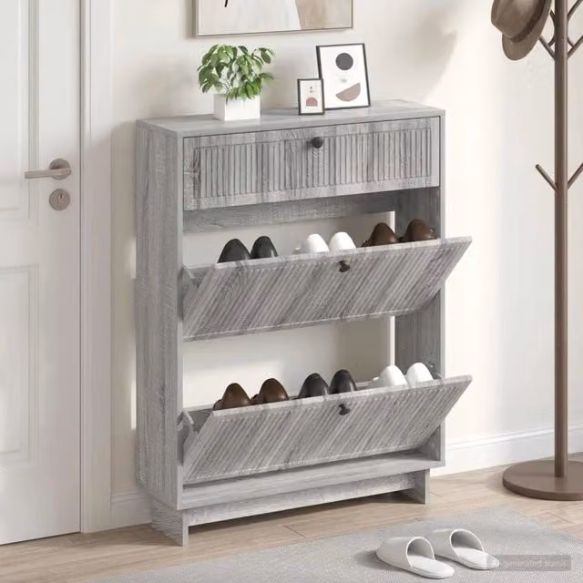Mobile porta scarpe vidaXL in stile minimalista con scomparti basculanti, colore nero o grigio, L/P/H: 78 x 24 x 103 cm