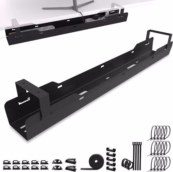 Cassetto passacavi in plastica e metallo per l'organizzazione della scrivania disponibile in bianco o nero