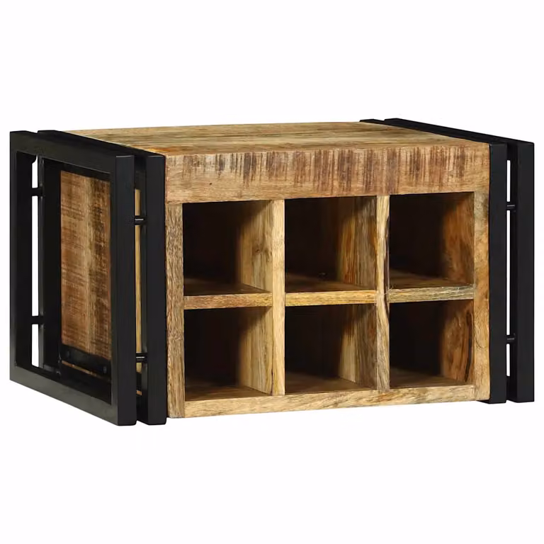 Set di 2 portabottiglie vidaXL in legno di mango massello, marrone e nero, L 46 cm x P 35 cm x H 27,5 cm