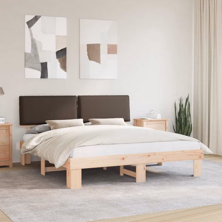 Letto con Testiera Rivestita vidaXL in Pino Massello, Colore Beige o Grigio, 180 x 200 cm