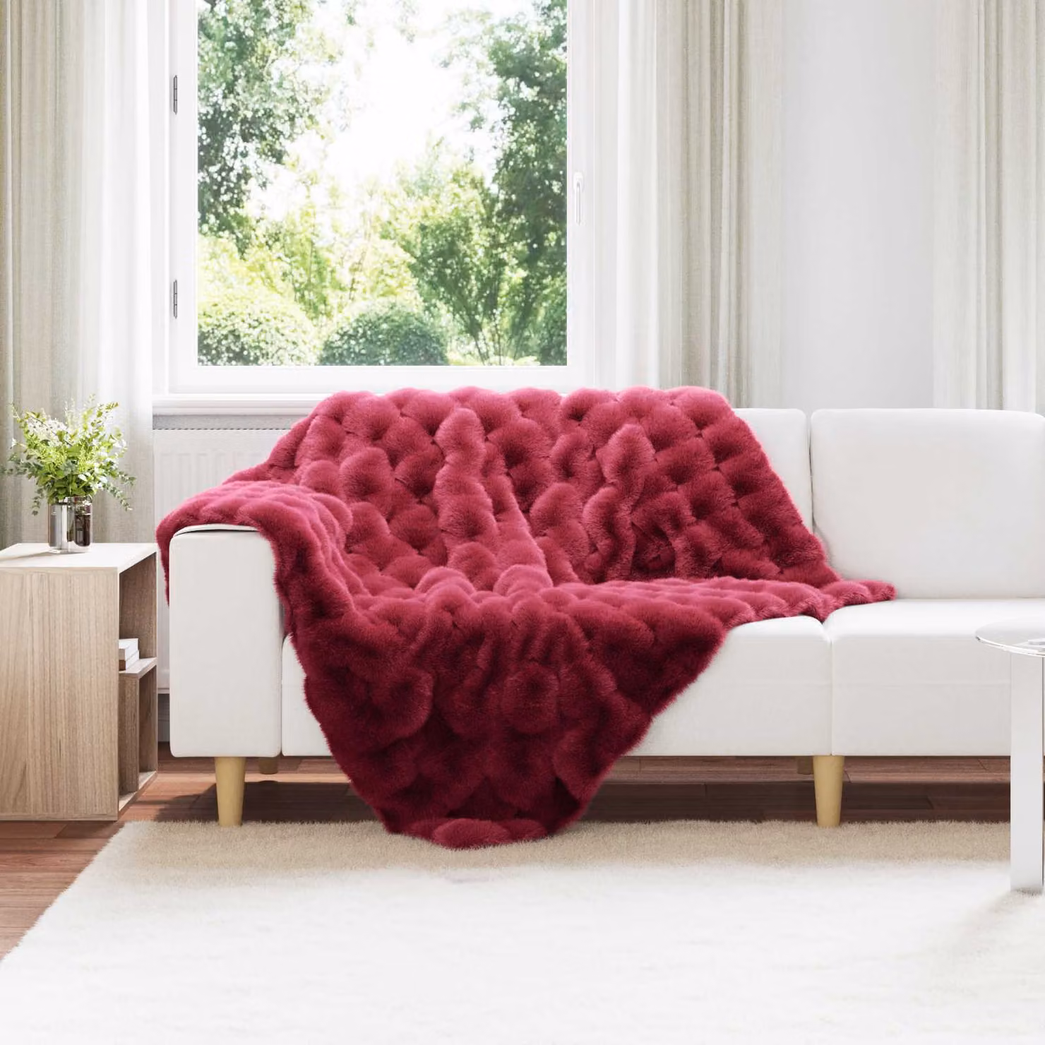 Set di 4 coperte antiscivolo vidaXL Olite in finta pelliccia di coniglio rossa, L/P: 150 x 130 cm – 1