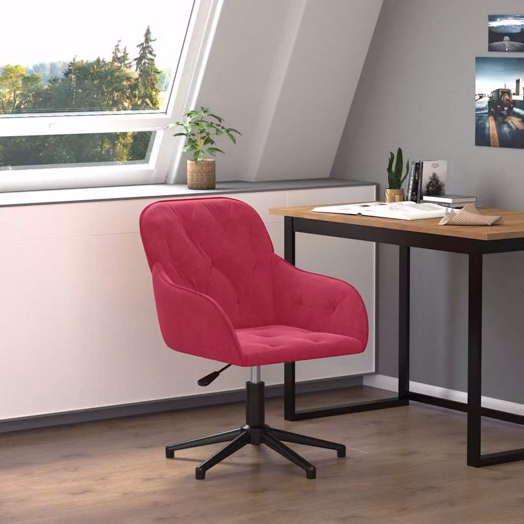 Sedia da ufficio girevole vidaXL in velluto rosso con base in metallo e legno per casa e ufficio