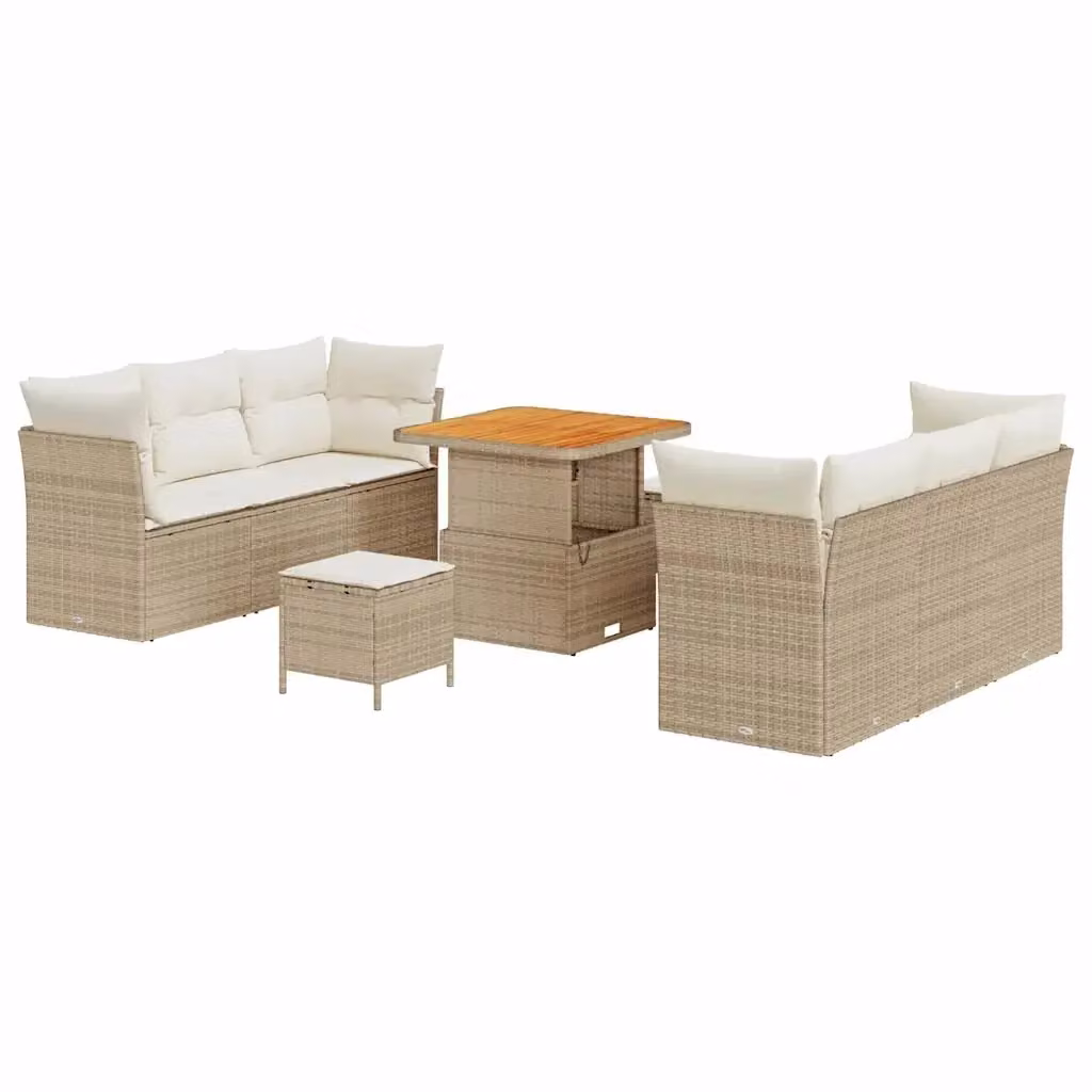 Set Divano da Giardino a L vidaXL 9 Pezzi Beige con Cuscini e Tavolino da Esterno in Polyrattan e Acciaio – 2