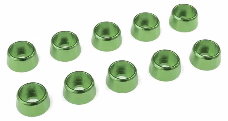 Rondella in alluminio G-Force per viti della testa del cilindro M4, diametro esterno (AD) 10 mm, colore verde, confezione da 10 pezzi / GF-0406-041
